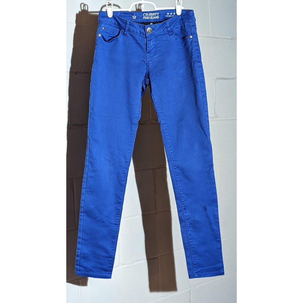 Celebrity Pink Colored Jeans Low Rise Skinny Cobalt Blue Denim Pants 3